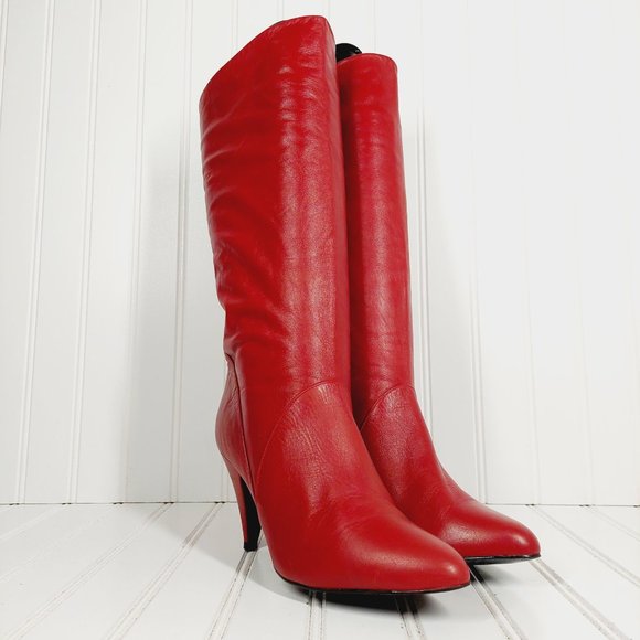 Bandits Soft Red Leather Knee High Slip On Heeled Tall Boots A901 - Picture 4 of 16
